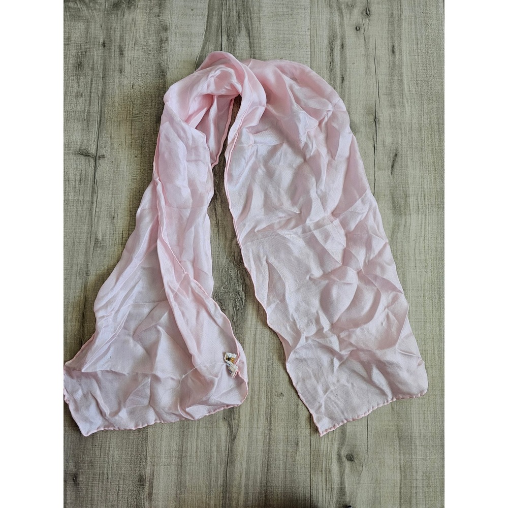 Vintage Sally Gee Pink Silk Scarf Made in Japan RN 25497 Oblong Sheer Pastel 41"